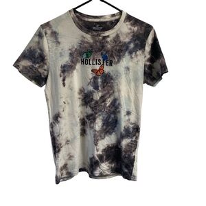 Hollister Ladies Tie‎ Dye Black And White Butterflies Tee Cotton Size Small